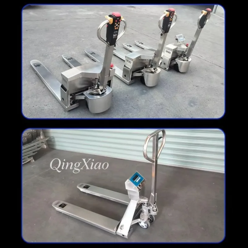 Stainless Steel Fully Electric Hydraulic Pallet Truck Electronic Scale Hand Trailer Extended Forks Loading Unloading Weighing view 6