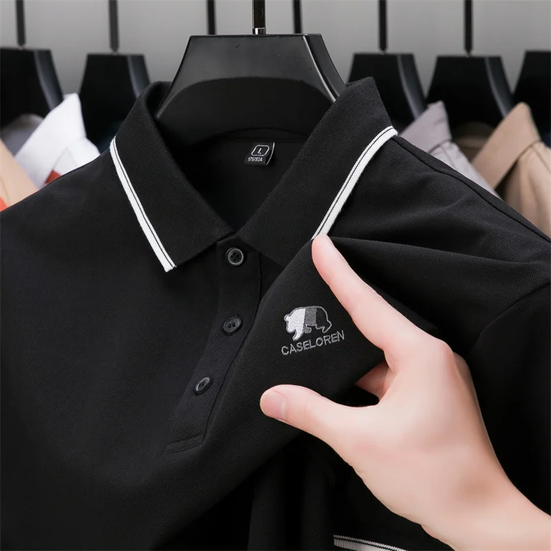 

100%Cotton Luxury Quality Men's Polo Shirt Summer New Lapel Bear Embroid Short Sleeve Solid T-shirt British Trend Golf Menswear