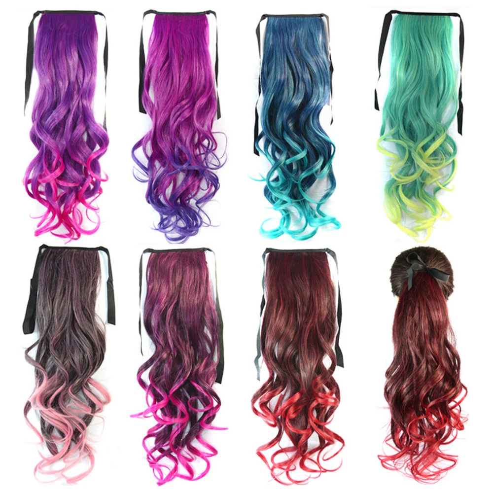 Body Wave Synthetic Ponytail Colorful Ombre Colors Stretch Length Stretch 45cm Hair Extensions For Women Girl In Party Pony Tail