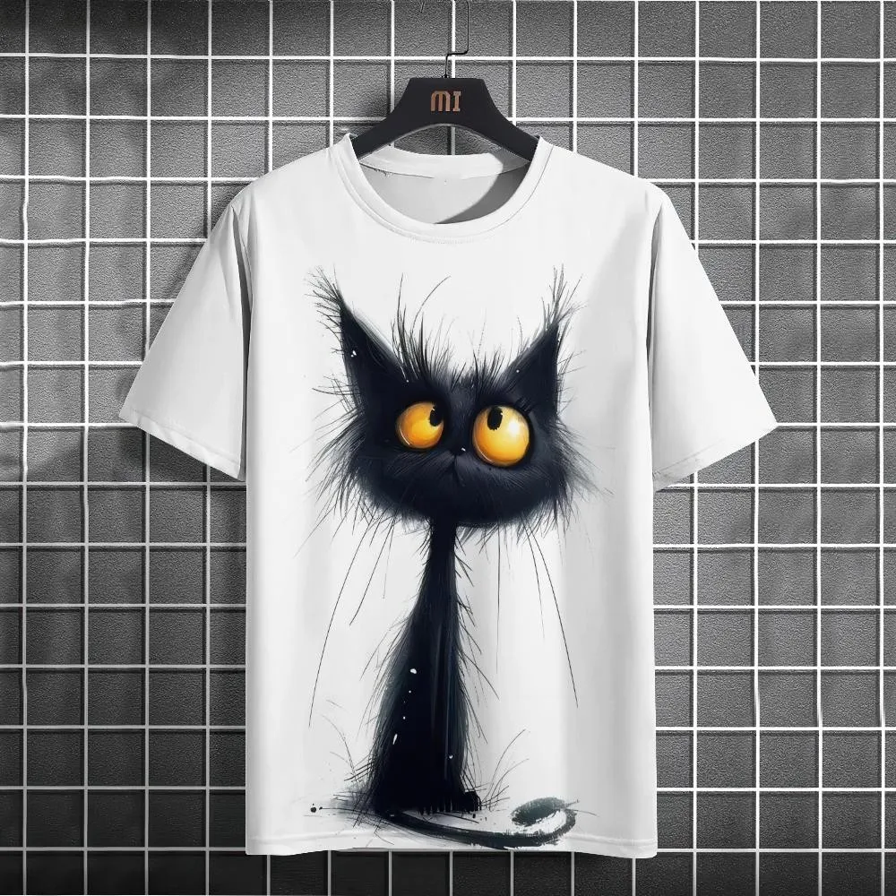 

2024 Men's T-Shirt Cartoon Cat Retro Style Vintage Short Sleeved Casual Fashion T-Shirt For Men Clothing Top Tee Summer