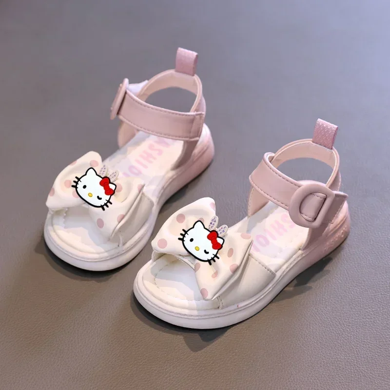 

Sanrio hello kitty girls sandals 2024 summer new girls kids soft soled bow princess slippers children beach shoes