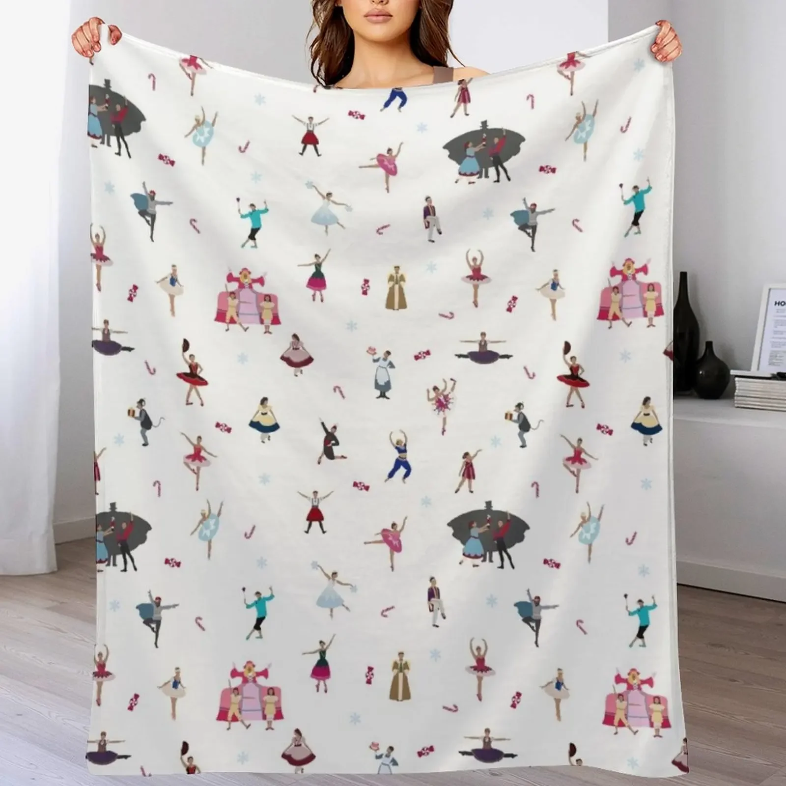 

Nutcracker Ensemble - White Throw Blanket Warm Flannel Blanket for Couch Chair Bedroom