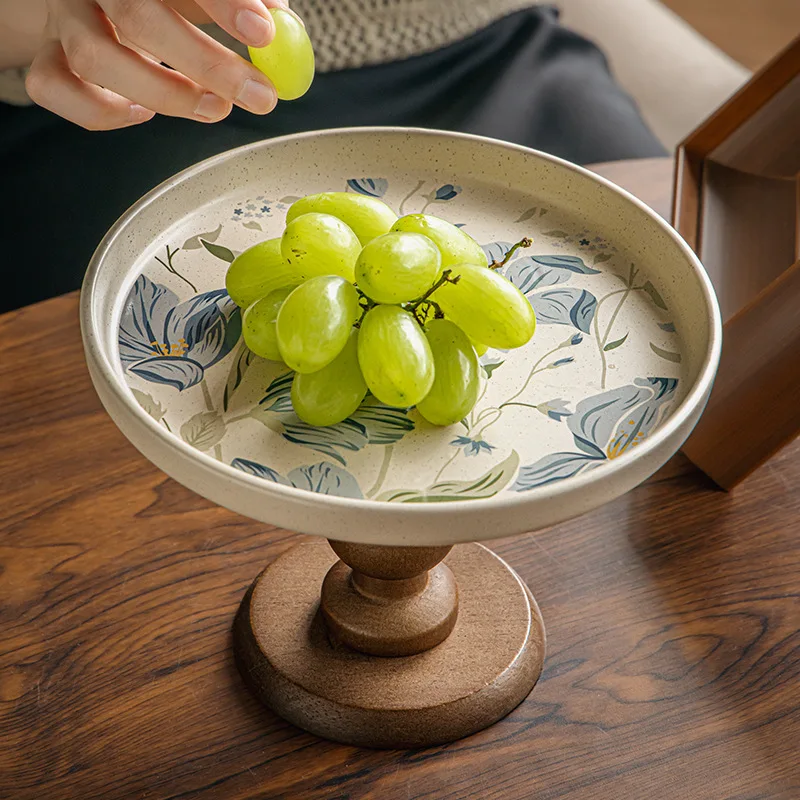 

Chinese Wooden High Foot Plate Coffee Table Fruit Tray Ceramic Tray Jewelry Storage