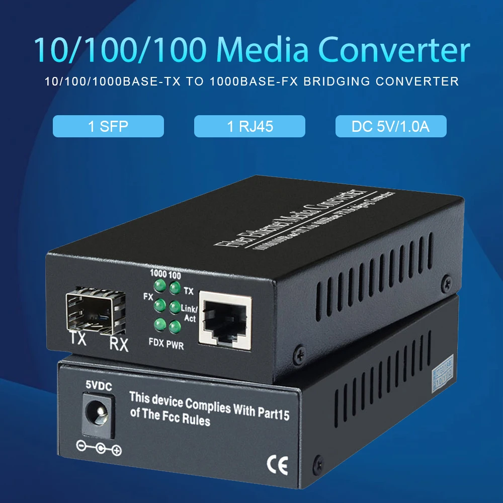 SFP Fiber to RJ45 Media Converter SFP 10/100/1000M Ethernet Converter Transceiver with Optical Module SC Port 20KM/40KM