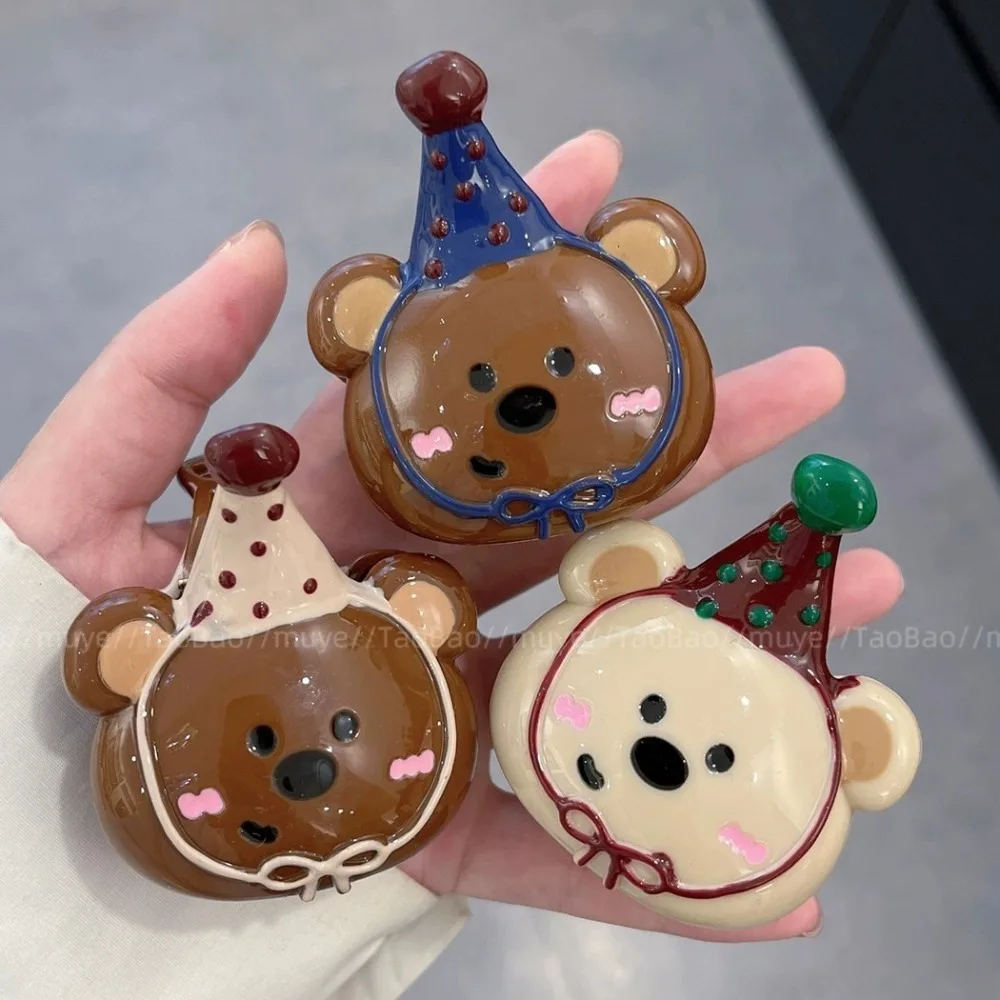 Cute Hairpin Bear Hair Clip Acrylic Shark Clip Cartoon Hair Claw Headwear Geometry Plastic Grab Clip Vacation