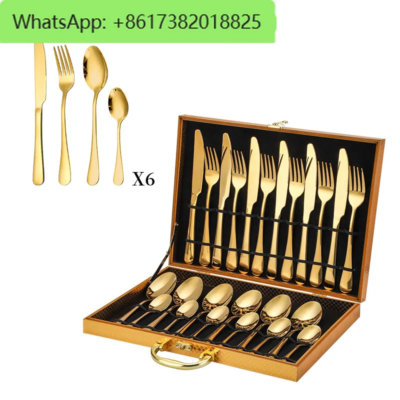 

Dishwasher Safe 24pcs Stainless Steel Silverware Gold Plated Flatware Cutlery Set