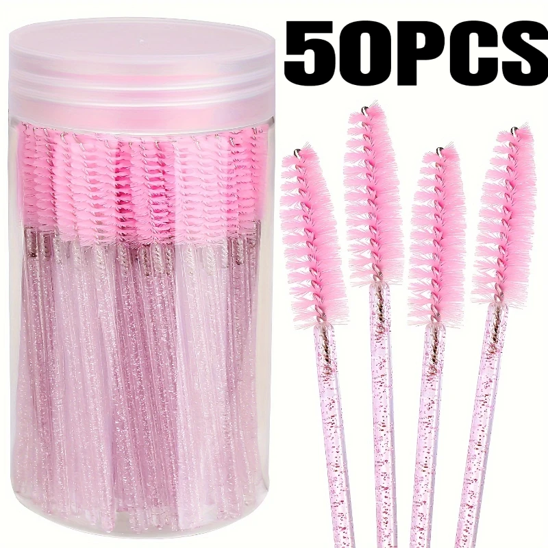 50 Uds. Pincel para rímel desechable, herramienta de maquillaje para extensión de rímel, color negro, rosa y blanco