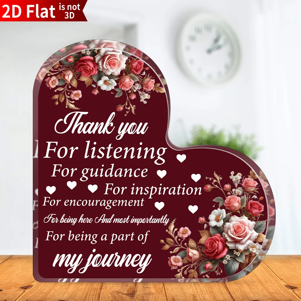 Acrylic Heart Plaque 1pc, Modern Thank You Gift for Teacher Nurse Coworker, Desktop Appreciation Sign for Boss Employee Voluntee
