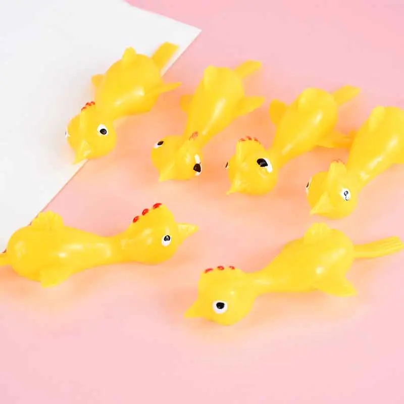 10Pcs Finger Catapult Chicken Game Slingshot Chick Elastic Flying Finger Sticky Decompression Toy Kids Birthday Party Gift Decor