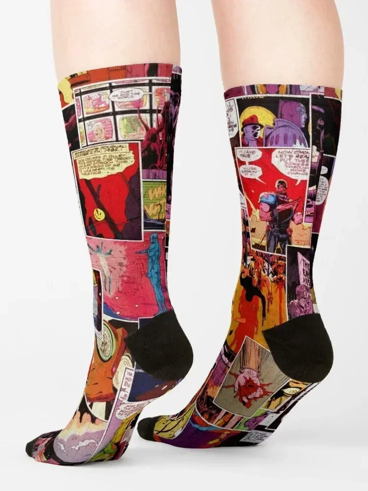 Watchmen Panel Collage Socks أنيمي الرياضة الملونة الرجال الجوارب الفاخرة العلامة التجارية النسائية