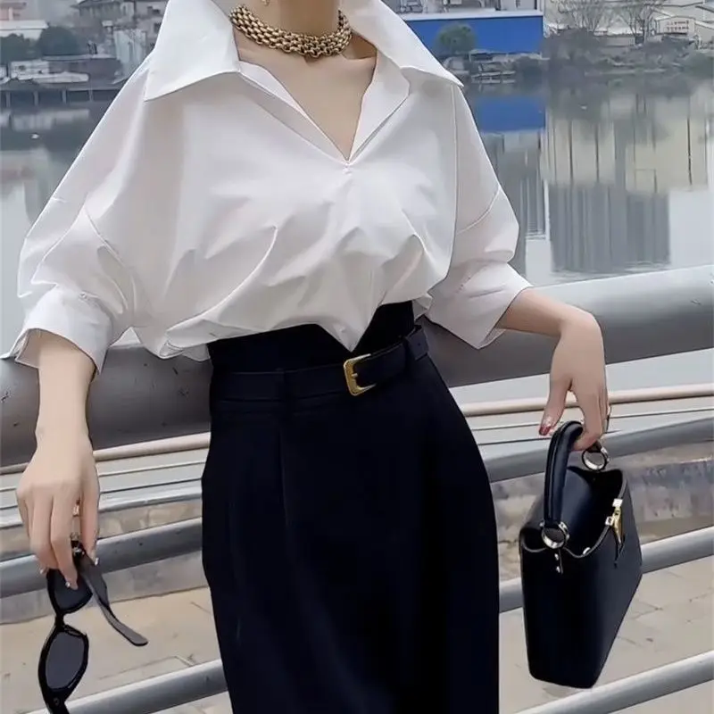 Internet Celebrity Street-exploding Style 2025 Spring New Age-reducing High-end Lapel Shirt Top with High-waisted Pants