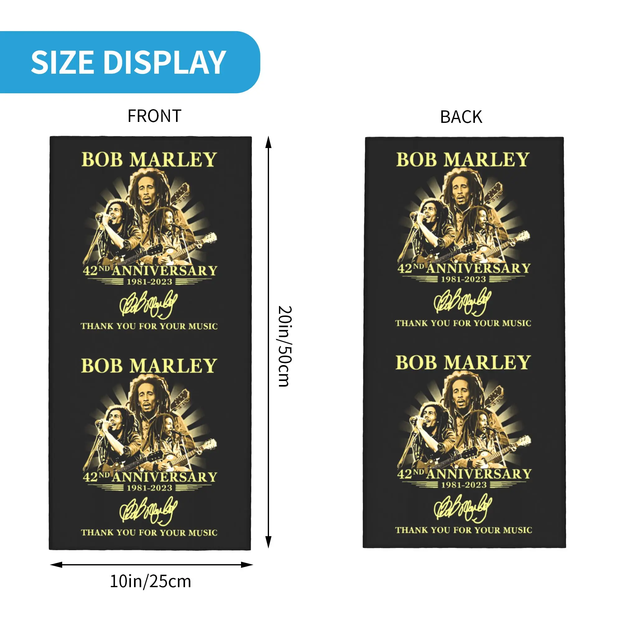 Custom Jamaica Singer Reggae Rock Bob Marley  Bandana Neck Warmer Women Men Winter Hiking Ski Scarf Gaiter  Face Cover view 2