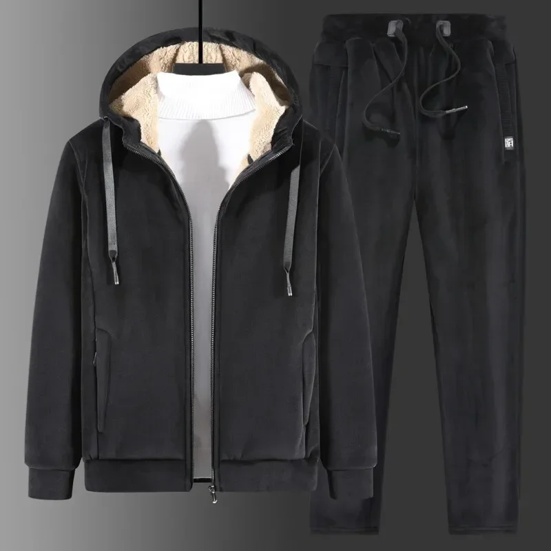 Cashmere Tracksuit Men's Sets Fleece Thick Hooded Brand Casual Track Suits Men's Sets Jacket + pant Warm Fur Winter Sweatshirt image 2