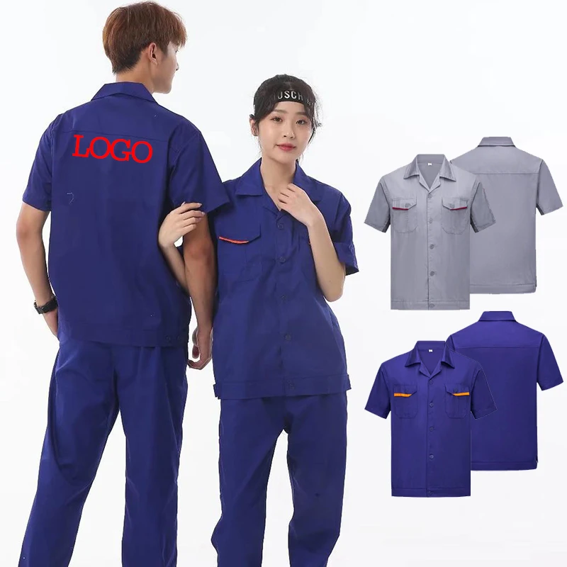 

Print Logo Short-sleeved Overalls Men's Summer Thin Labor Protection Tooling Tops Electrician Breathable Auto Repair Tooling