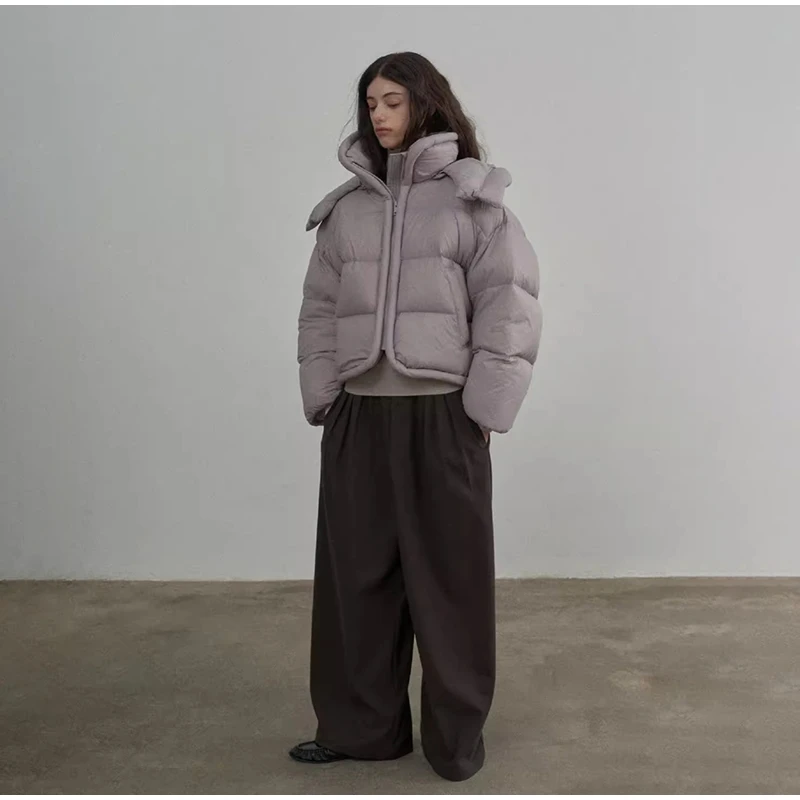 Hooded Stand Collar Fitted Puffer Coat Zip‑Up Oversized 2026 Winter Women Warm Padded Jacket Glam Causal Lady Cotton‑Padded Coat