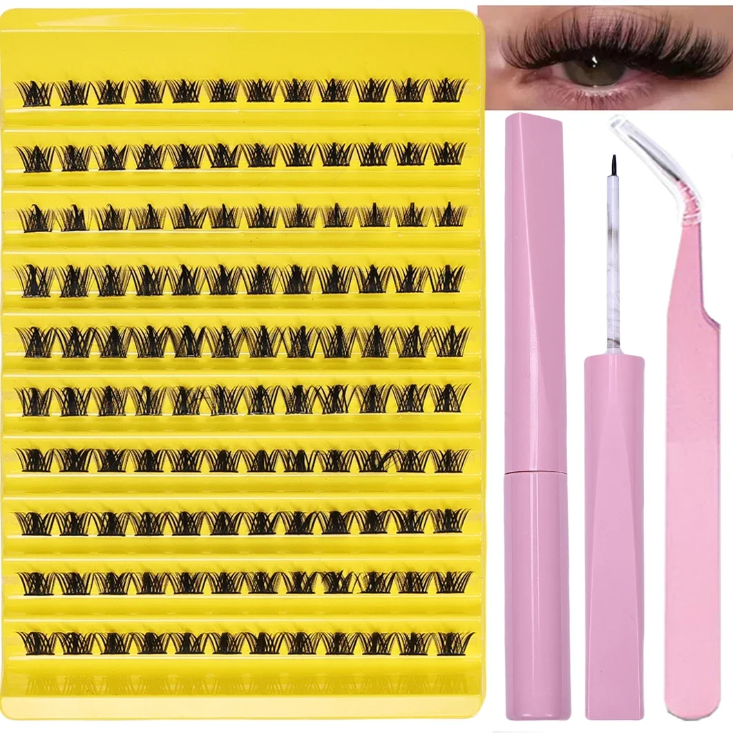 120 Pieces False Eyelashes Extension Kit with Adhesive and Tweezers - DIY Lash Clusters Mix Length Eye Makeup