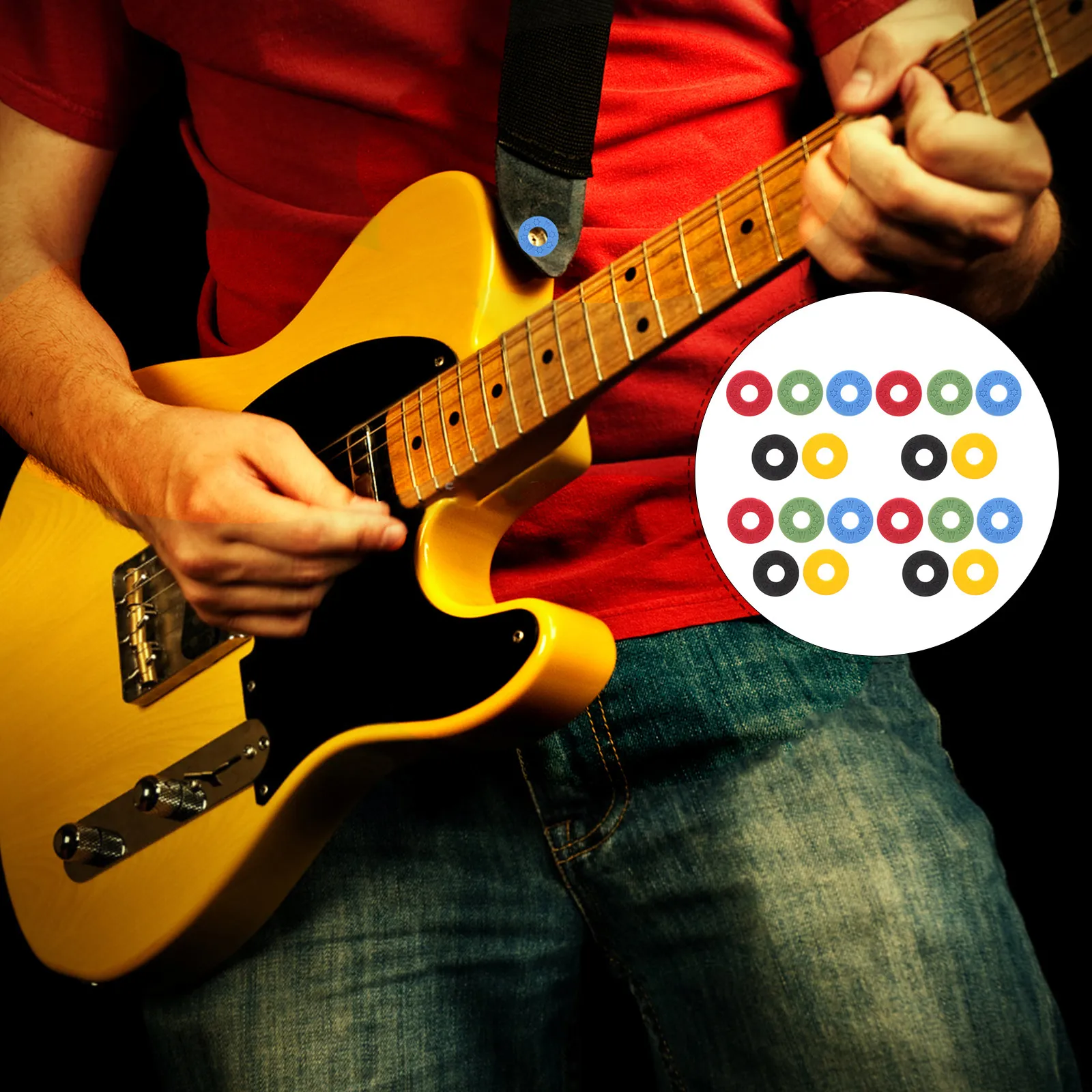 20pcs Guitar Strap Locks, Anti-Drop PE Material, Colorful Set (Red/Green/Black/Yellow) for Electric/Acoustic/Bass