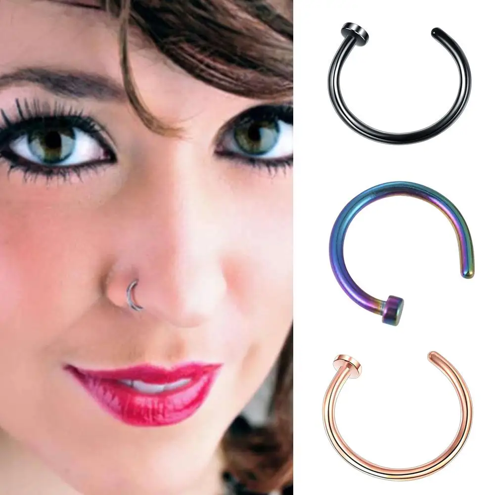 1 PC แหวนจมูกปลอมสําหรับผู้หญิงสแตนเลสสตีลแหวน Nostril Hoop Piercing Studs เจาะจมูกผู้หญิงเครื่องประดับ Decora X0J8