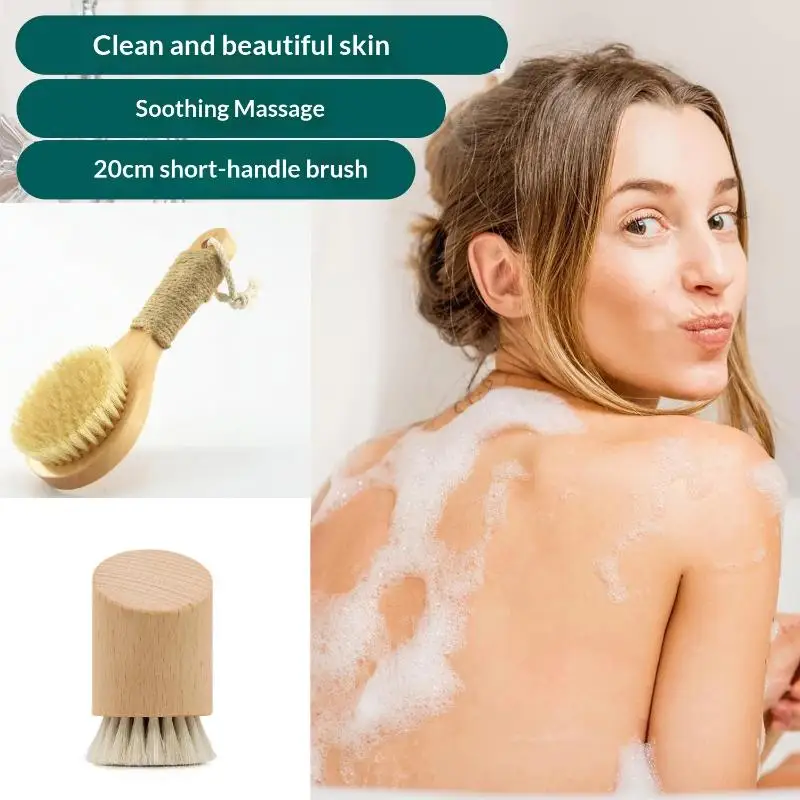 Hanging Design Shower Back Scrubber Wooden Handle Bristle Bath Brush Body Exfoliator Massage Cleaning Bathroom Supplies