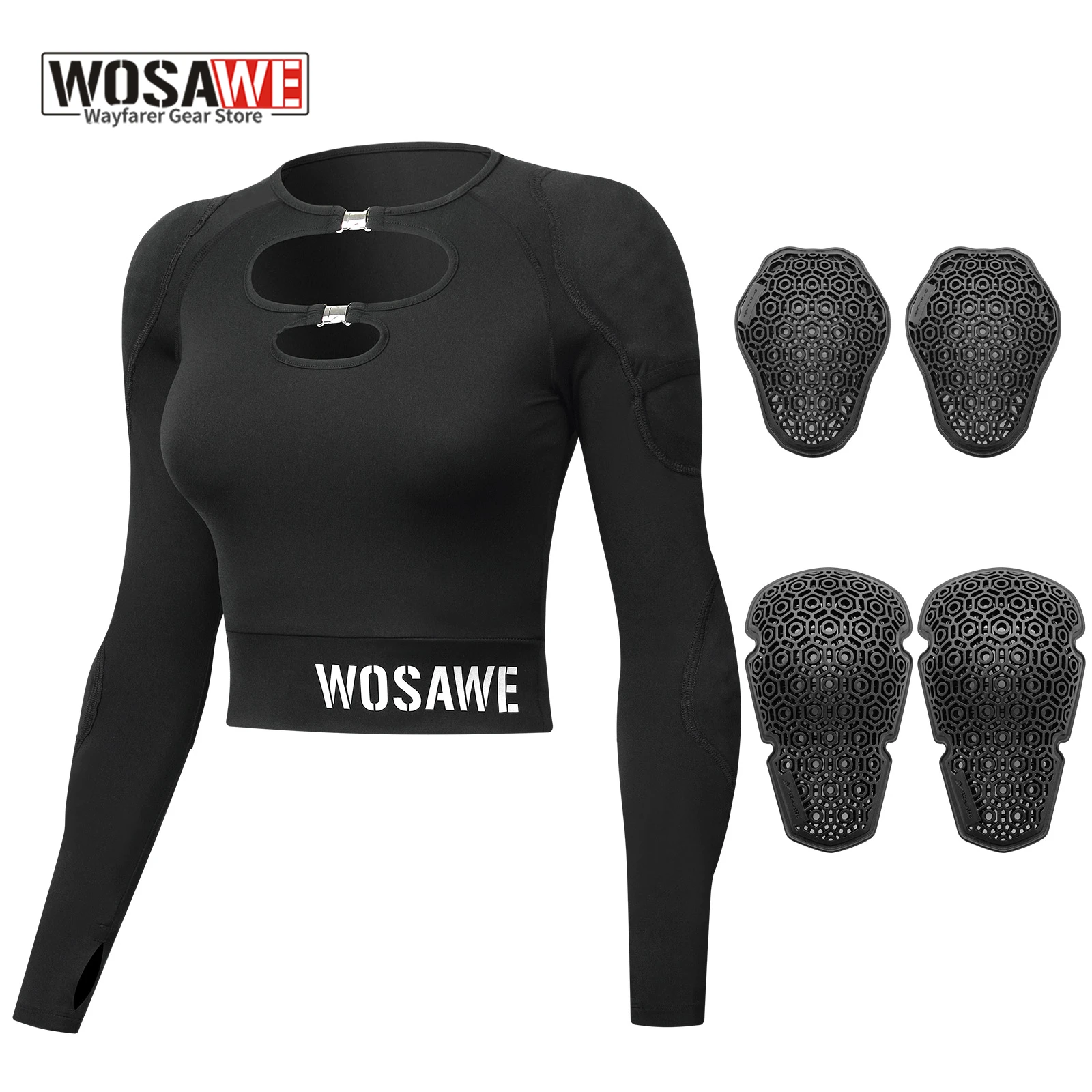 

WOSAWE Women Motorcycle Jacket Slim Fit Long Sleeve Stretch Riding Top with Detachable CE Armor Shoulder Pads Elbow Protector