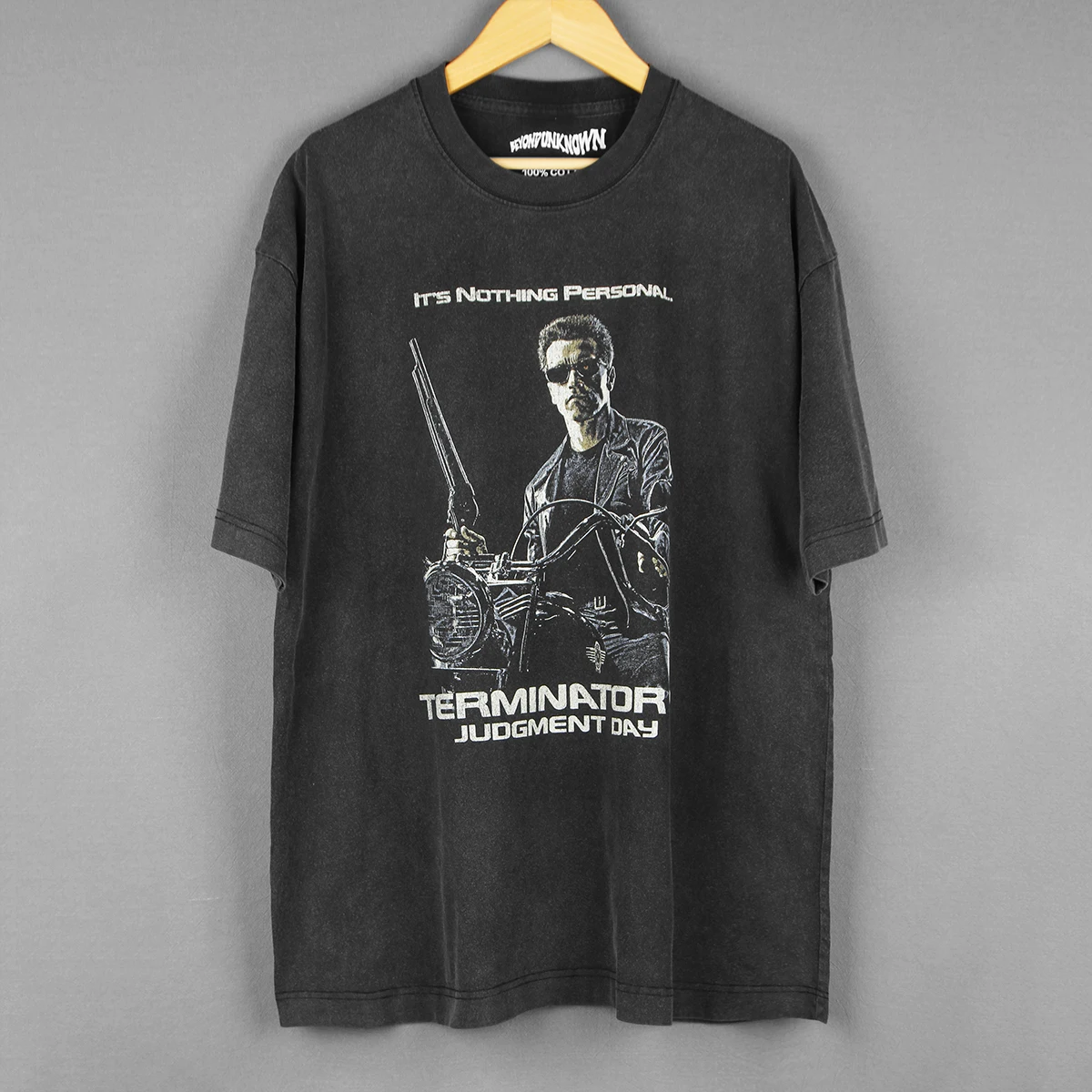 Terminator T-Shirt Judgment Day T-800 Schwarzenegger 80S Classic Sci Fi Movie Washed Cotton Men's Clothing Short Sleeve Shirt