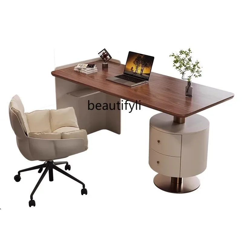 

Minimalist solid wood desk home study computer writing desk light luxury modern walnut desk