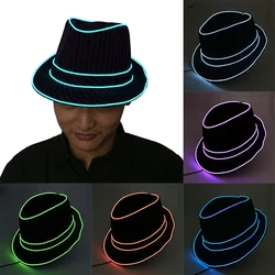 LED Gangster Fedora Hat Casual Bachelor Travel NightClub Holiday Light Up Supplies LED Gentlemen Gangster Hat Rave Accessories