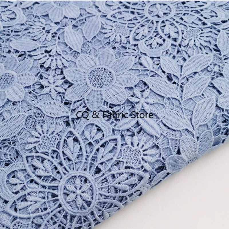 

Синяя водорастворимая полая кружевная ткань с вышивкой, весенние и летние женские платья, ткань для юбки для шитья по метрам