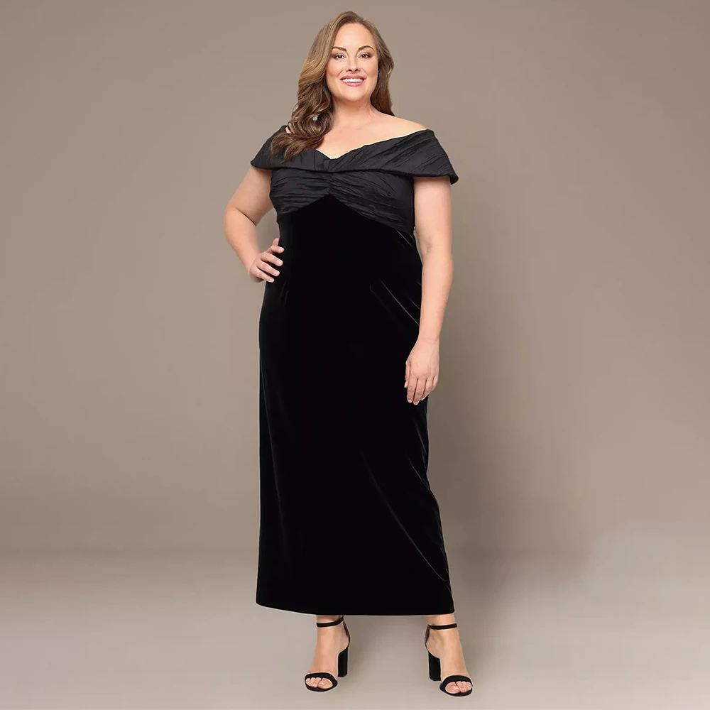 

Women's Formal Evening Gowns Velvet V Neck Evening Dresses Elegant Pleated Off Shoulder Straight Formal Dresses Cocktail Gowns