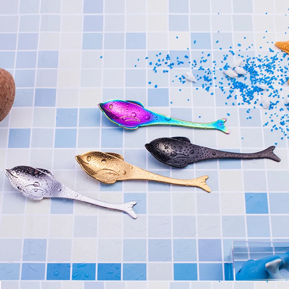 

4Pcs Stainless Steel Dolphin Shape Spoons Creative Animal Theme Coffee Stirring Dessert Sugar Spoons for Tea Cappuccino Cold