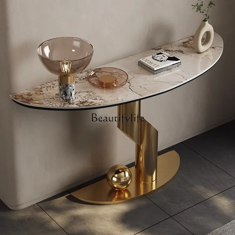 

Light luxury entrance table marble slate stainless steel entrance table