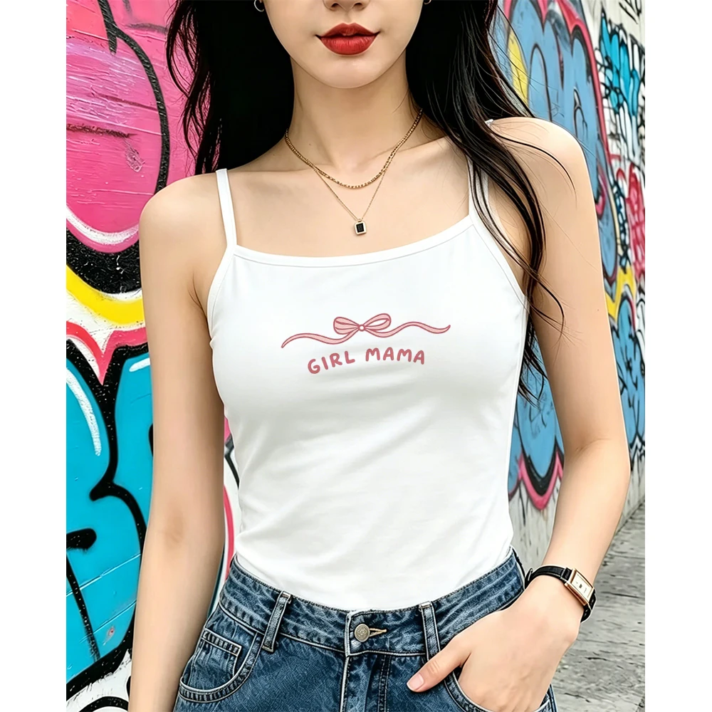 Vintage Girl Mama Graphic Tank Top Cute Ribbon Bow Knot Camisole Retro Motherhood Slogan Summer Sleeveless Vest for Women