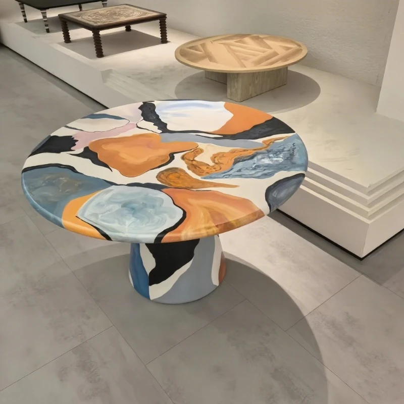 

Hand painted furnace oil painting painted table creative graffiti dining fiberglass leisure small coffee table