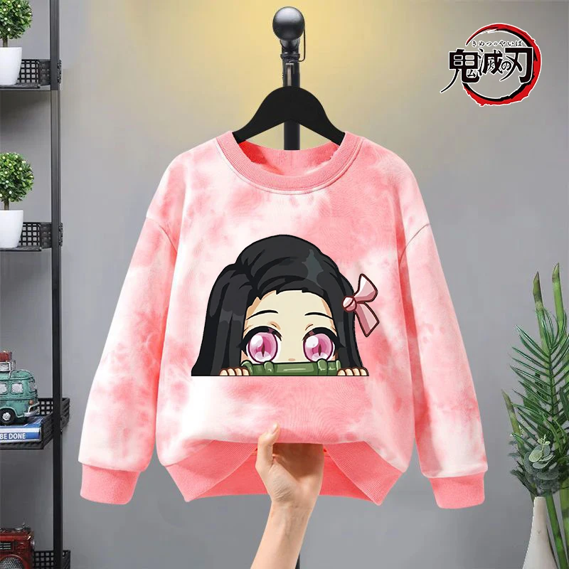 

New Japanese Anime Demon Slayer Kimetsu No Yaiba Children Hoodie Girl Kawaii Sweet Casual Trendy Sweatshirt Kid Top Clothes Gift