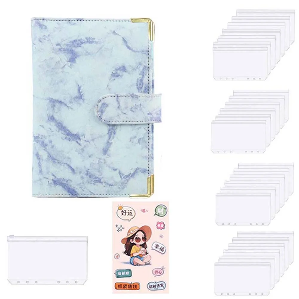 A6 Cash Budget Ledger Cartoon Stickers Ruler Loose-leaf Notebook Zippered Pockets Diary Notepad PU Leather Folder