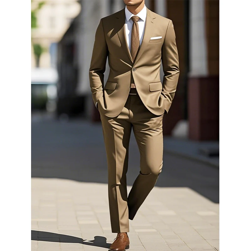 Two-piece Set Suit Men's Elegant Business Casual Suit Classic Lapel Blazer Dress Pants Pockets Formal Wedding Business Occasions