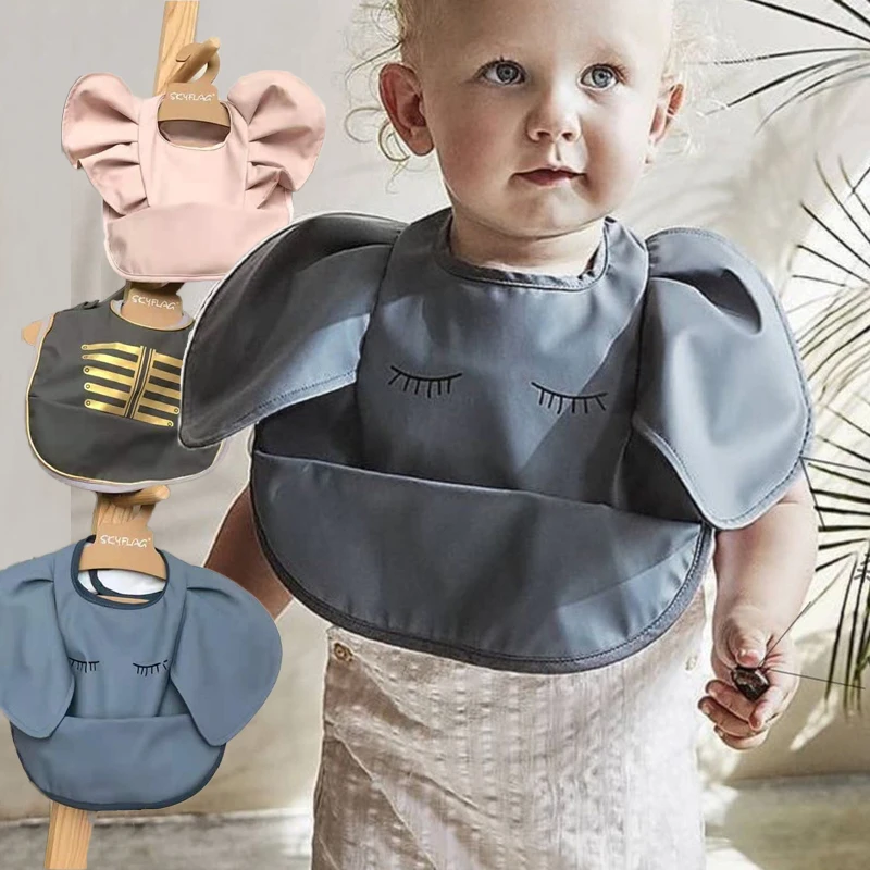 Babadores de alimentação do bebê impermeável ins estilo nórdico anjo bolso arroto menina menino refeições infantis babador fácil limpo bonito panda