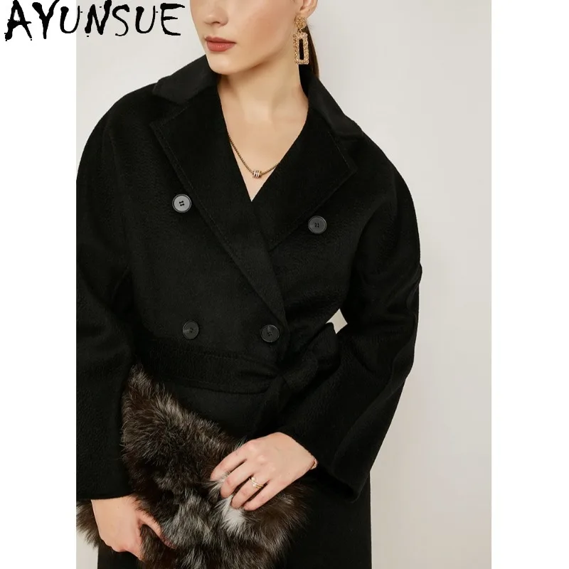 

AYUNSUE Double-sided Cashmere Coat Stylish Autumn Winter Black Jackets Elegant Commuting Wool Jacket Woman Clothes Ropa De Mujer