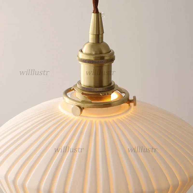 

Dasmani Brass Suspension Lamp White Ceramic Pendant Store Living Bedroom Porch Porcelain Hanging Ceiling Chandelier