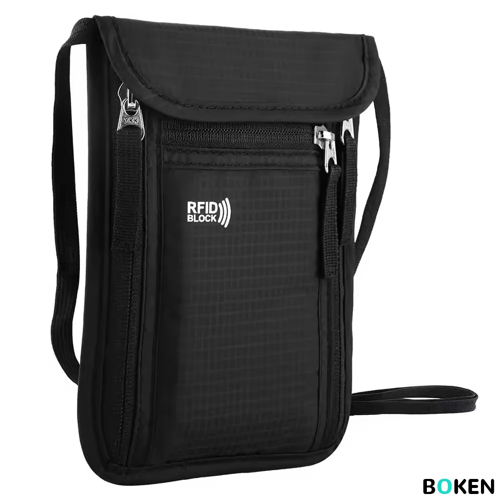 Pochette de voyage anti-RFID à porter autour du cou - Porte-passeport et organiseur pour la famille, sac de sécurité antivol avec sangle réglable