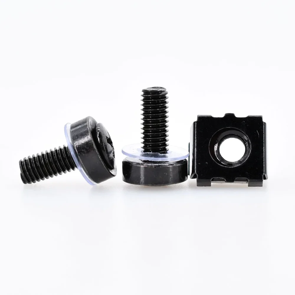 20Set M6x16mm M6x20mm Black Carbon Steel Screw Cage Nut Set For Rack Mount Server Cabinet Shelves Phillips Bolt Lock Nuts Kit