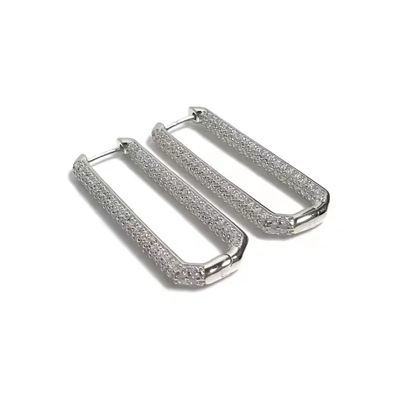 

2025 Luxury Sparkling Cubic Zircon Rectangle Hoop Earrings For Women Girl Bling CZ Paved Classic Elegant Wedding Bride Jewelry