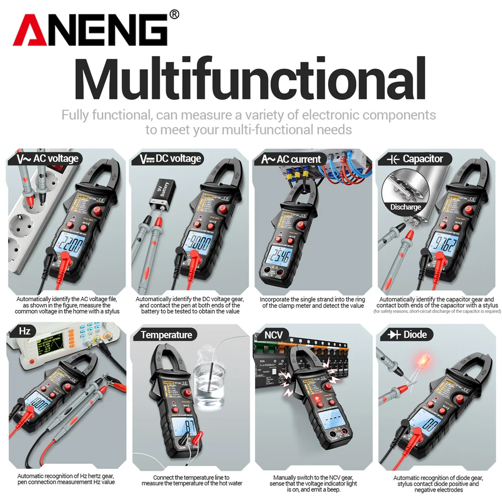 Digital Clamp Multimeter Detector  AC 30-1000V Voltage Detector Meter 6000 Count NCV Voltage Tester Diagnostic Breakpoint Finder