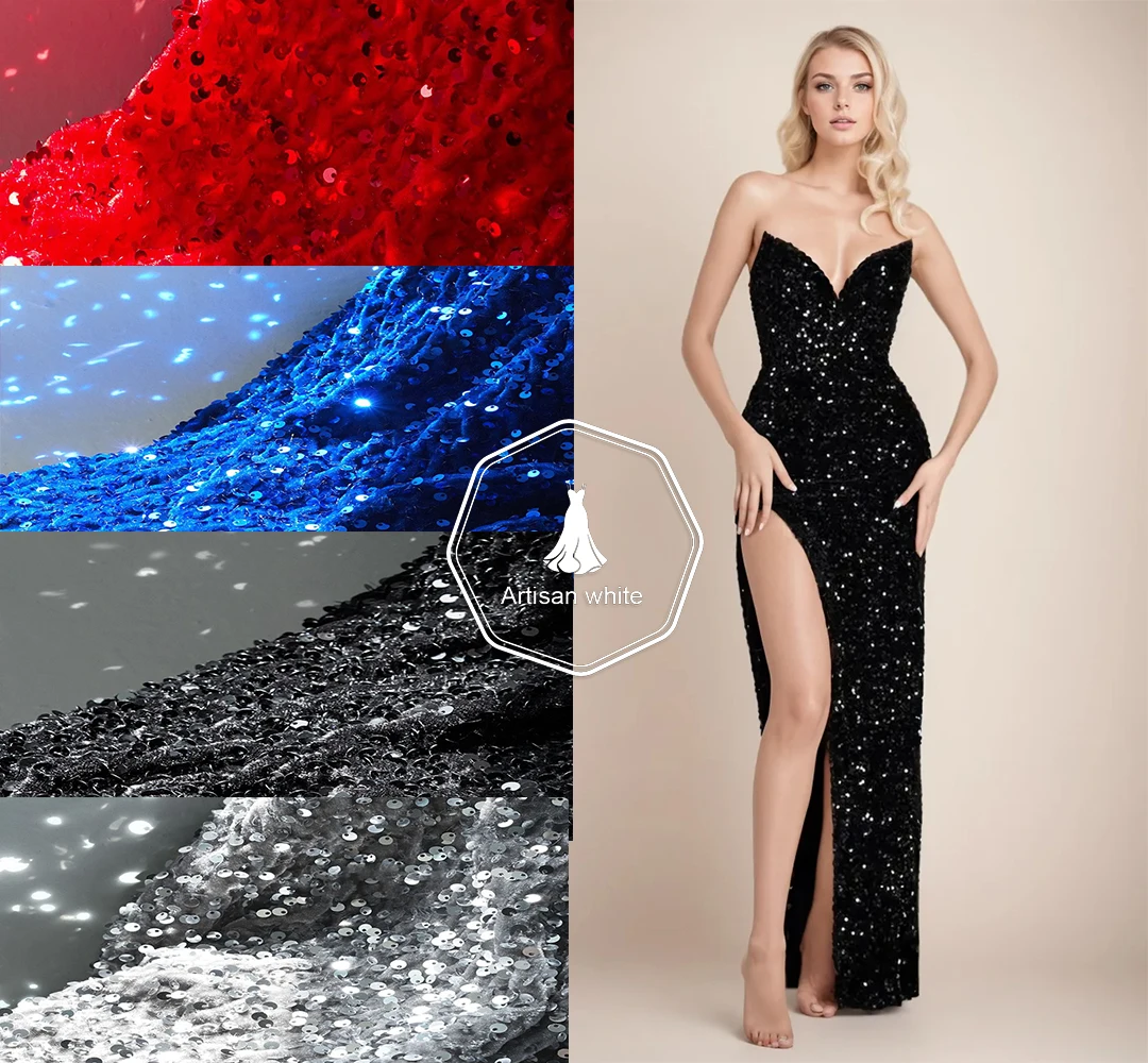 

Sparkly Velvet Sequin Fabric Soft Stretch Material Evening Dresses Stage Costumes Performance Outfits DIY Sewing