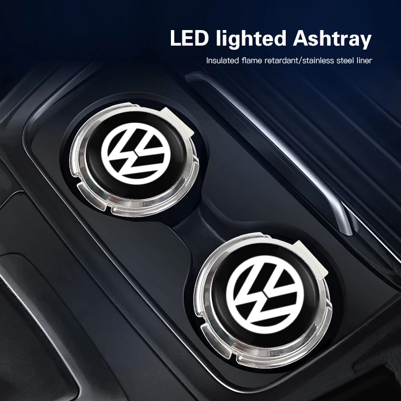 Car Interior Ashtray LED Light Portable Smoke Ashes Holder For VW GTI Polo Passat Golf Tiguan Jetta T-ROC Beetle Sharan Phaeton