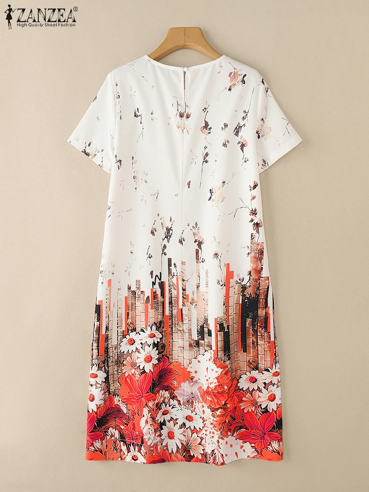 ZANZEA 2025 Zomer Losse Gewaden Femme Vakantie Womens Casual Bloemenprint T-Shirt Jurk Korte Mouw O-hals Midi Jurken