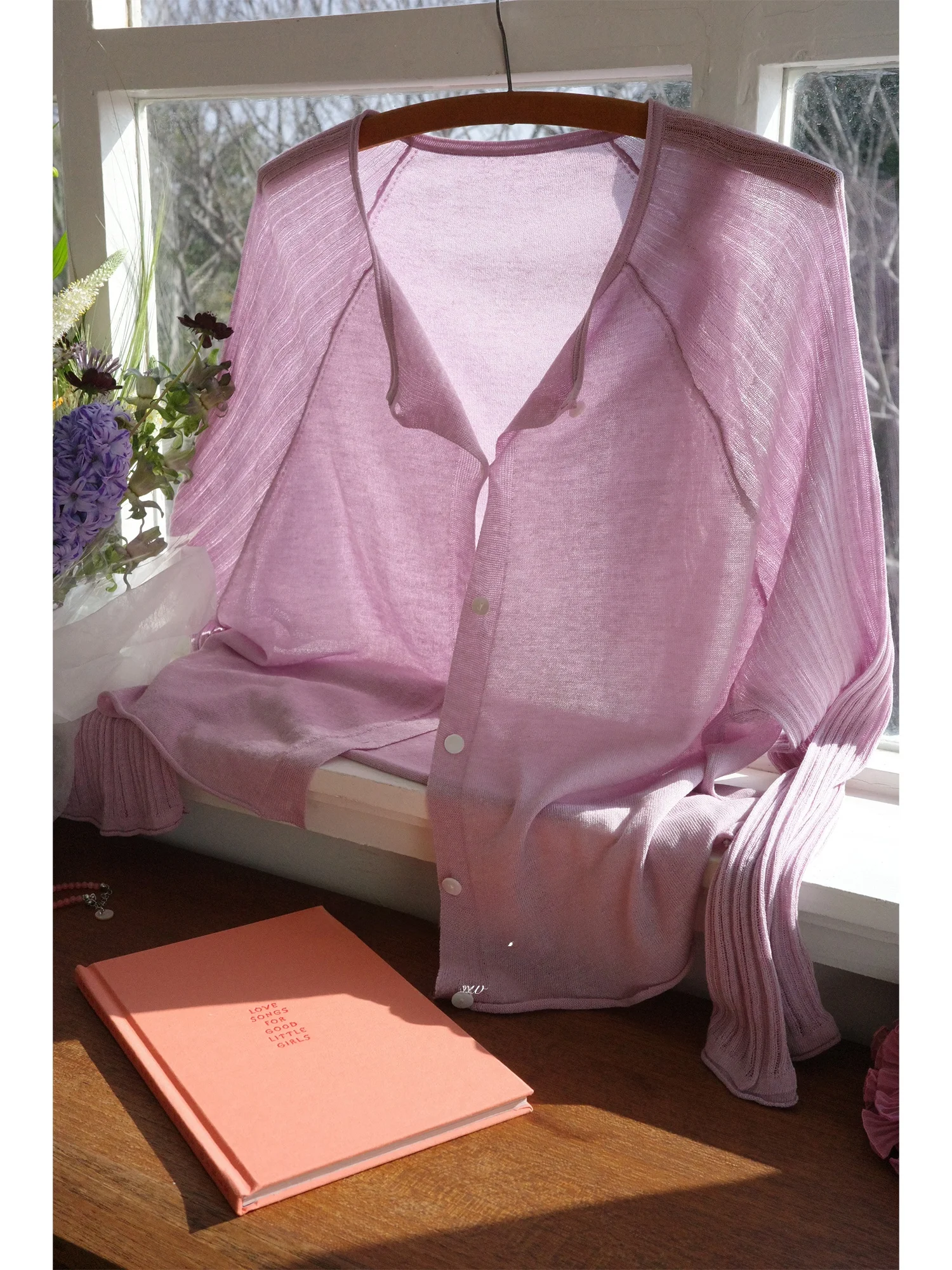 

White Whale Park New Pink Purple Bubble Long Sleeve Knitted Sweater Lightweight Sun Protection Open Cardigan Women's Fashion