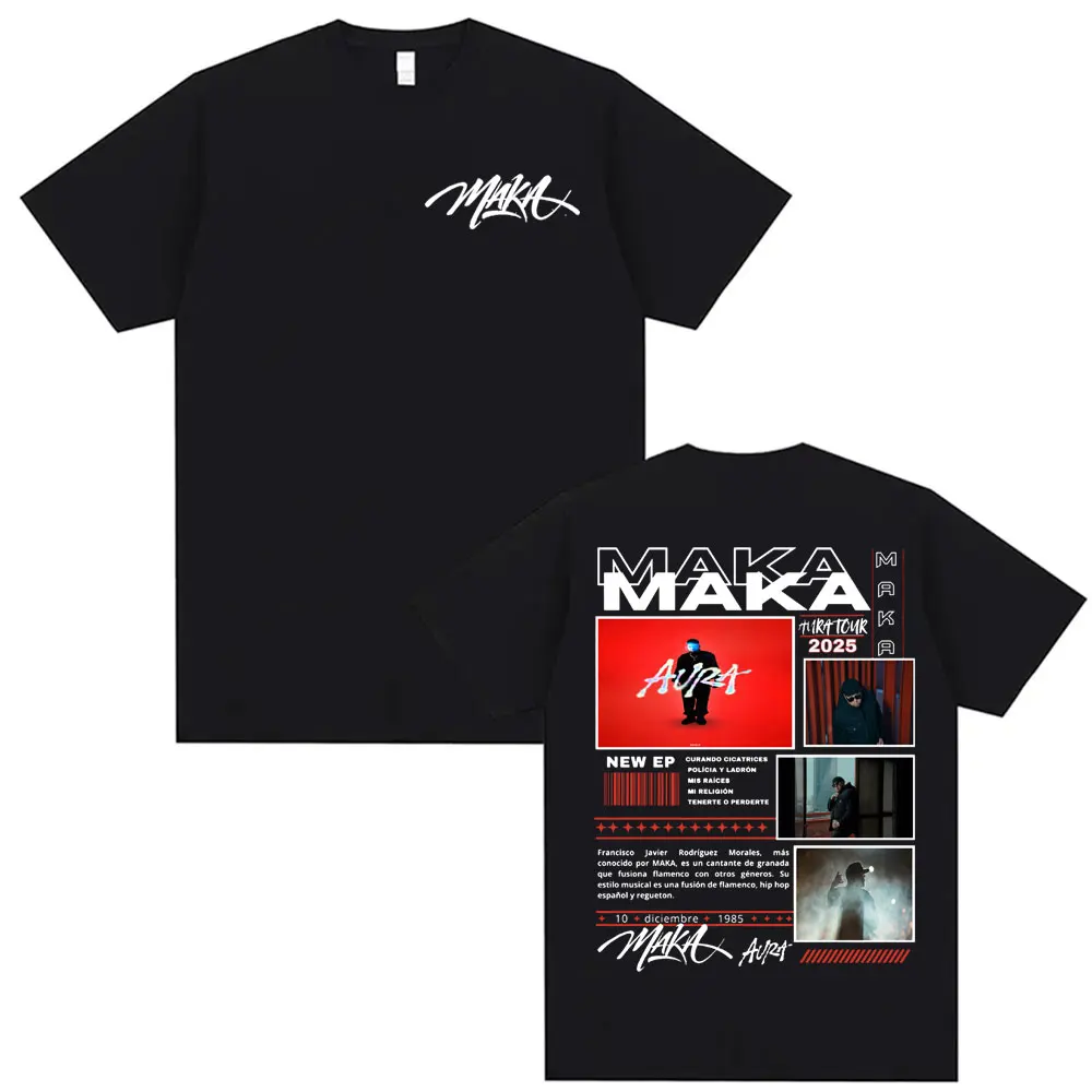 Rapper Maka Aura Tour Album 2025 T Shirts for Men Women Vintage Style Harajuku Street T-shirt Casual High Quality Cotton T Shirt image 4
