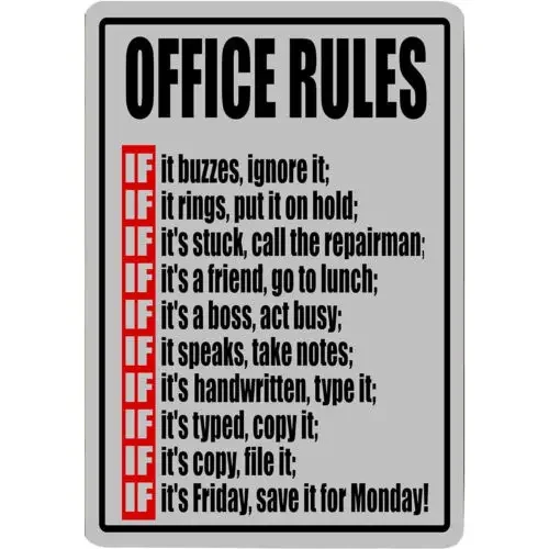 Funny Metal Tin Sings for Man Cave Vintage Metal Signs Office Rules Wall Decor