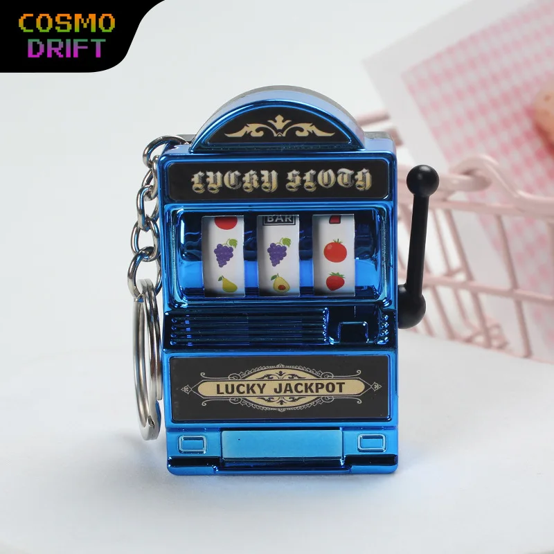 New Fruit Slot Machine Keychain New Electroplated Retro Mini Crank Stress Relief Fidget Toy Bag Purse Pendant For Kids Adults